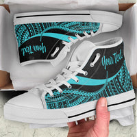 American Samoa Custom Personalised High Top Shoes Turquoise - Polynesian Tentacle Tribal Pattern - Polynesian Pride