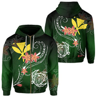 Hawaii Turtle Plumeria Polynesian Zipper Hoodie Luck Style Unisex Green - Polynesian Pride