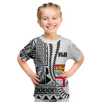 (Custom Personalised) Fiji T Shirt Kid Masi Tapa Patterns White Style LT6 Youth XL Size14 - Polynesian Pride