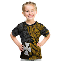 (Custom Text And Number) Wallis And Futuna T Shirt Kid Enjoy Polynesian Flowers Version Gold LT13 - Polynesian Pride