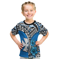 Wallis et Futuna T Shirt KID Polynesian Pattern and Hibiscus Flowers Version Blue LT13 Blue - Polynesian Pride