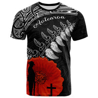 New Zealand Anzac 2022 T Shirt Maori Mix Fern Poppy LT13 Black - Polynesian Pride
