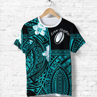 Custom Polynesian Rugby T Shirt Love Turquoise Custom Text and Number - Polynesian Pride