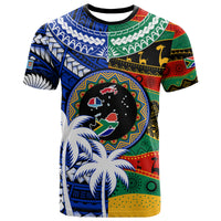 Indigenous South Africa Mixed Fiji Palm Tapa T Shirt LT9 Blue - Polynesian Pride