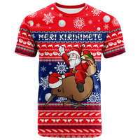 Custom New Zealand Maori Meri Kirihimete T Shirt LT2 - Polynesian Pride