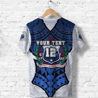 Custom American Samoa Rugby T Shirt Armor Style White - Polynesian Pride