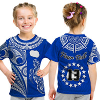 (Custom Text and Number) Rarotonga Cook Islands T Shirt Turtle and Map Style Blue LT13 - Polynesian Pride