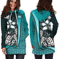 Samoa Polynesian Women's Hoodie Dress Turquoise - Turtle With Hook - Polynesian Pride