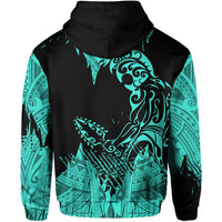 Hawaii Polynesian Hoodie Zip Warrior Ikaika Benjamin Style Turquoise - Polynesian Pride