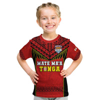 Tonga Rugby T Shirt KID Mate Maa Tonga Pacific Ngatu Black LT14 - Polynesian Pride