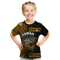Hawaii T Shirt KID Kakau Warrior Helmet Gradient Gold Polynesian LT14 - Polynesian Pride