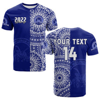 (Custom Text and Number) Queen Salote Tonga College T Shirt Class of Year Tongan Ngatu Pattern LT14 Adult Blue - Polynesian Pride
