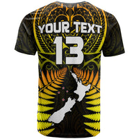 (Custom Text and Number) Aotearoa Fern T Shirt New Zealand Hei Tiki Gold Style LT13 - Polynesian Pride