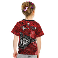 (Custom Personalised) The Shaka Hawaii T Shirt KID Tropical Flowers Red Version LT13 - Polynesian Pride
