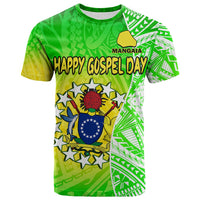 Custom Happy Mangaia Gospel Day T Shirt Cook Islands Coat of Arms Polynesian Pattern LT14 - Polynesian Pride