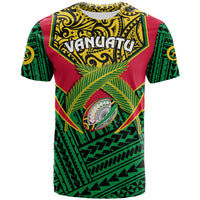 Custom Vanuatu Rugby T Shirt Coat of Arms Polynesian Pattern LT14 - Polynesian Pride