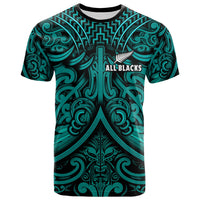 (Custom Text and Number) New Zealand Silver Fern Rugby T Shirt All Black Turquoise NZ Maori Pattern LT13 Turquoise - Polynesian Pride