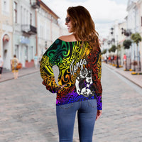 Tonga Custom Personalised Women's Off Shoulder Sweater - Rainbow Polynesian Pattern - Polynesian Pride