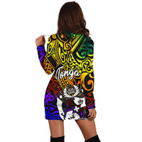 Tonga Women Hoodie Dress - Rainbow Polynesian Pattern - Polynesian Pride