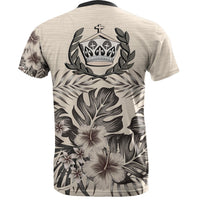 Tonga T Shirt Tonga Royal Crown Beige Hibiscus - Polynesian Pride
