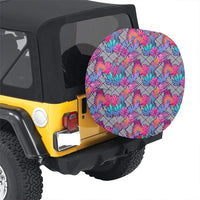 Tropical Exotic Leaves And Flowers On Geometrical Ornament. Hawaii Spare Tire Cover - Polynesian Pride