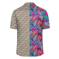 Tropical Exotic Leaves And Flowers On Geometrical Ornament Lauhala Moiety Hawaiian Shirt - Polynesian Pride
