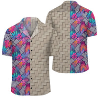 Tropical Exotic Leaves And Flowers On Geometrical Ornament Lauhala Moiety Hawaiian Shirt Unisex Art - Polynesian Pride