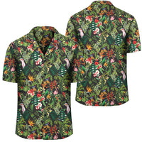 Tropical Flamingo Hibiscus Hawaiian Shirt Unisex Black - Polynesian Pride