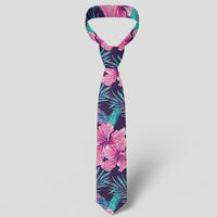 Tropical Flowers With Hummingbirds Palm Leaves Necktie - Polynesian Pride