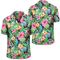 Tropical Hibiscus Banana Leafs Hawaiian Shirt Unisex Black - Polynesian Pride
