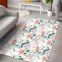 Tropical Pattern With Orchids Leaves And Gold Chains Area Rug - AH - Polynesian Pride