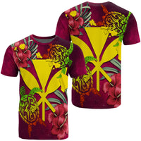 Kanaka Map Turtle Hibiscus T Shirt Red Velvet AH Unisex Red - Polynesian Pride