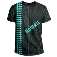 Hawaii Kakau Polynesian Turtle Map T Shirt Ohana Style Turquoise - Polynesian Pride
