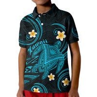 Hawaii Polo Shirt Hawaiian Turtle Plumeria Mixed Polynesian Turquoise Style LT9 Kid Turquoise - Polynesian Pride