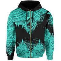 Hawaii Polynesian Hoodie Zip Warrior Ikaika Benjamin Style Turquoise - Polynesian Pride