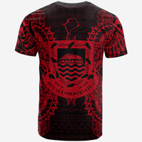 Tuvalu T Shirt Tuvaluan Coat of Arms Map Polynesian Tattoo Red - Polynesian Pride