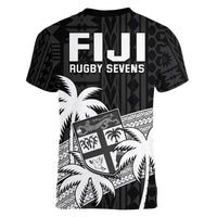 Fiji Rugby Sevens V-Neck T Shirt Tapa Palm Tree and Fijian Coat of Arms LT9 - Polynesian Pride