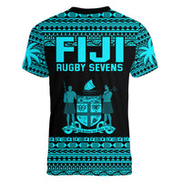 Fiji Rugby Sevens V-Neck T Shirt Simple Blue Style LT9 - Polynesian Pride