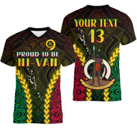 (Custom Text and Number) Vanuatu Indigenous V Neck T Shirt Proud To Be Ni Vanuatu Polynesian Pattern LT13 Black - Polynesian Pride