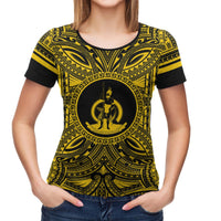 Vanuatu T Shirt Vanuatuan Coat of Arms Polynesian Gold Black - Polynesian Pride