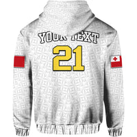 Custom Mate Maa Tonga Rugby Hoodie Tongan Kupesi White Style LT9 - Polynesian Pride