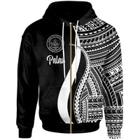 Palau Zip up Hoodie White Tentacle Tribal Pattern Unisex White - Polynesian Pride