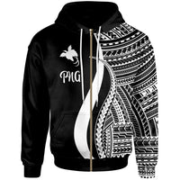 Papua New Guinea Zip up Hoodie White Tentacle Tribal Pattern Unisex White - Polynesian Pride