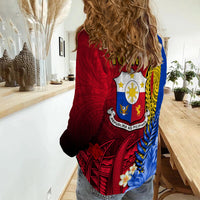 (Custom Personalised) Philippines Sampaguita Women Casual Shirt Special Polynesian Sun Filipino LT13 - Polynesian Pride