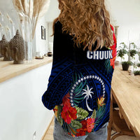 Chuuk State Women Casual Shirt FSM Hibiscus Flowers Mix Polynesian LT14 - Polynesian Pride