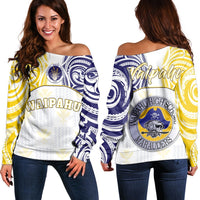 Hawaii - Kanaka Waipahu High School Off Shoulder Sweater Demodern Style AH White - Polynesian Pride