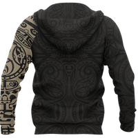 Maori Zip Hoodie, Maori Warrior Tattoo Full Zip Hoodie Tan Customized - Polynesian Pride