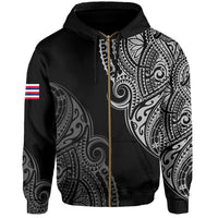 Personalized Hawaii Map Polynesian Warrior Ikaika Hoodie Zip William Style White - Polynesian Pride