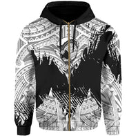 Hawaii Polynesian Hoodie Zip Warrior Ikaika Benjamin Style White - Polynesian Pride