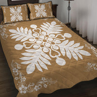 Hawaiian Quilt Maui Plant And Hibiscus Pattern Quilt Bed Set - White Gold - AH - Polynesian Pride